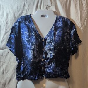 Blue Tie-Dye Button-Up Women's Top